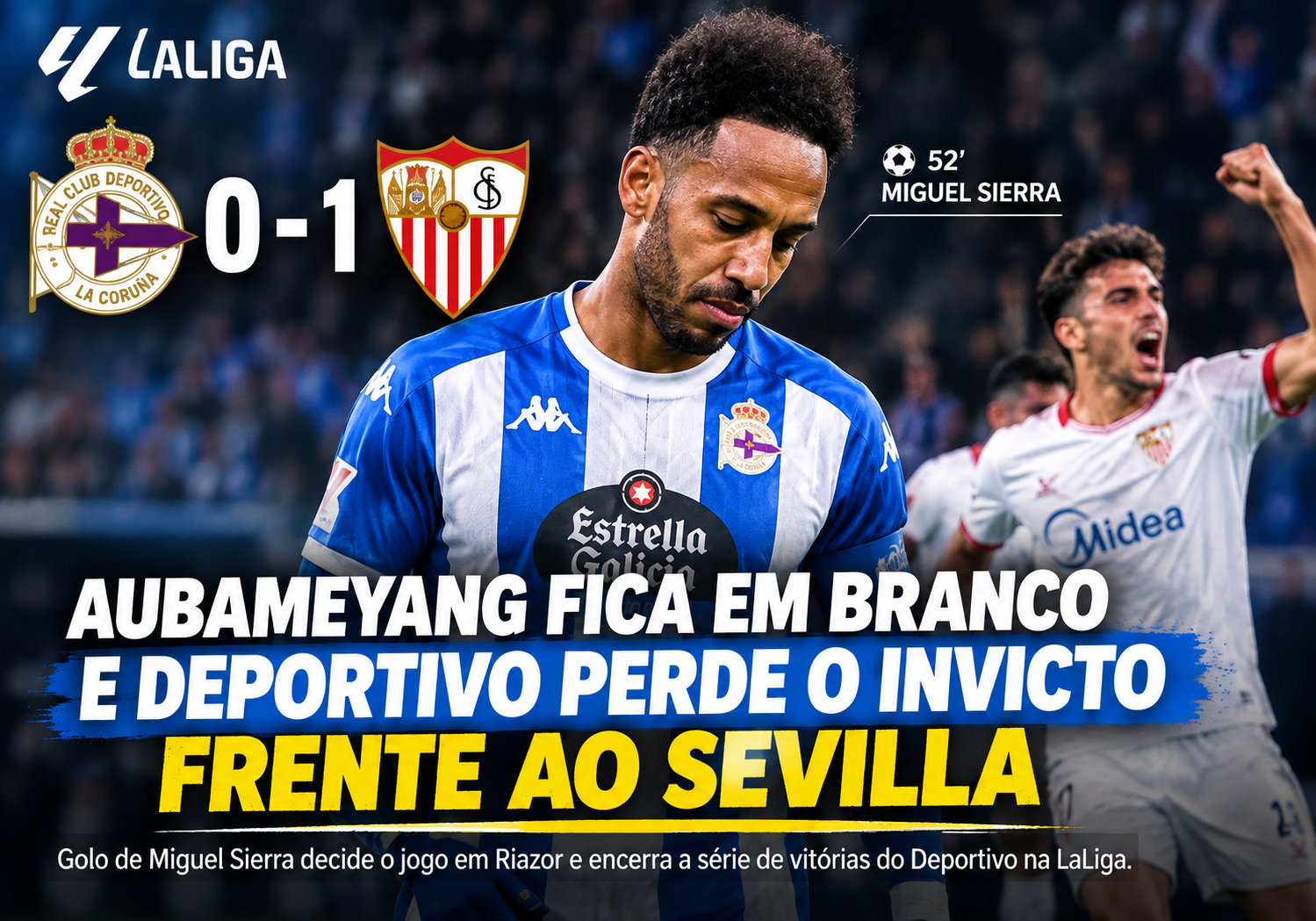 Aubameyang fica em branco e Deportivo perde